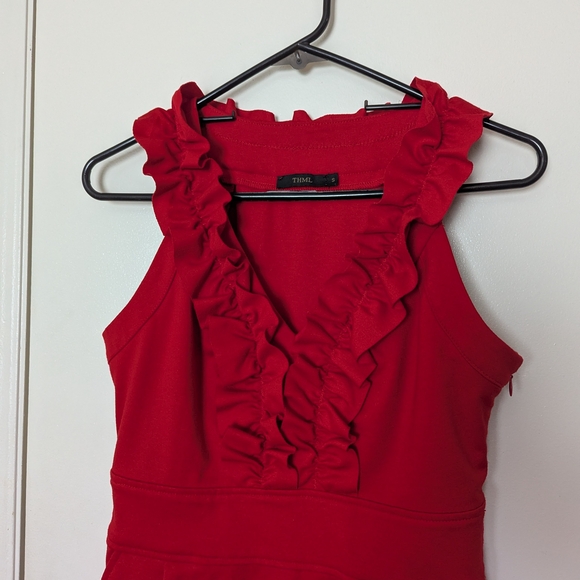 Chic Scarlet Ruffle Mini Dress - Picture 3 of 6